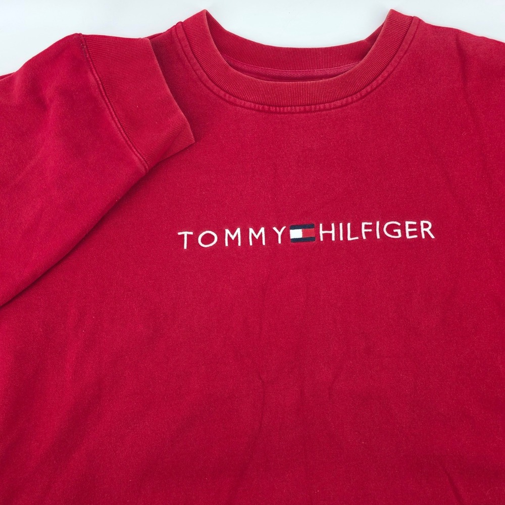 Tommy Hilfiger Red‎ Crewneck Sweatshirt Spell Out Logo Men's XXL